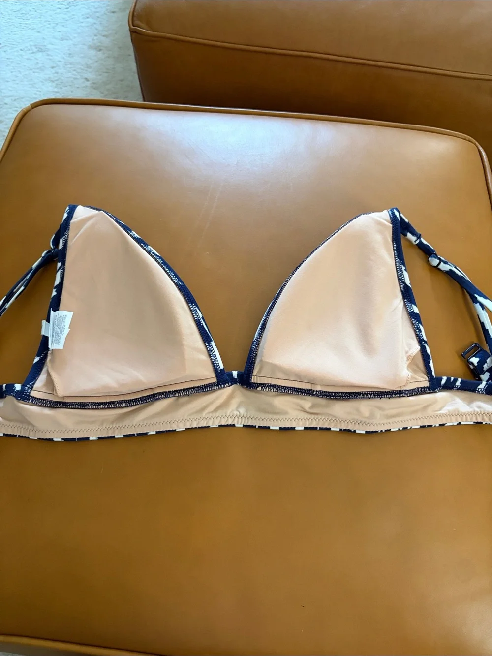J. Crew Navy and White Ikat Triangle Bikini Top